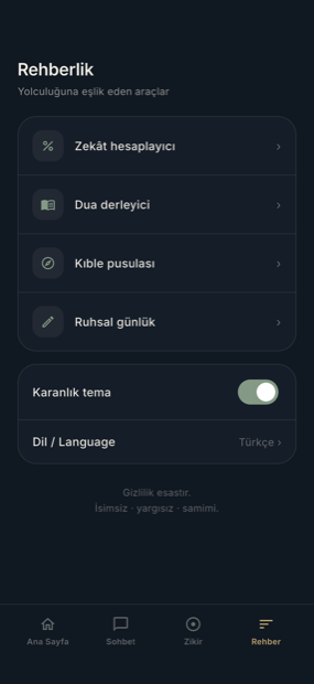 Hira AI araçlar ekranı, koyu tema